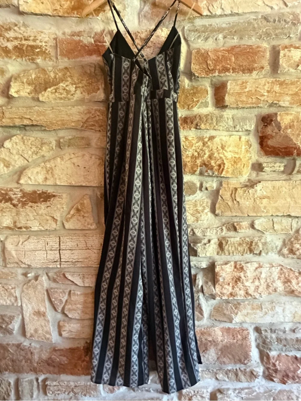 Black & White Striped V‑Neck Spaghetti‑Strap Jumpsuit